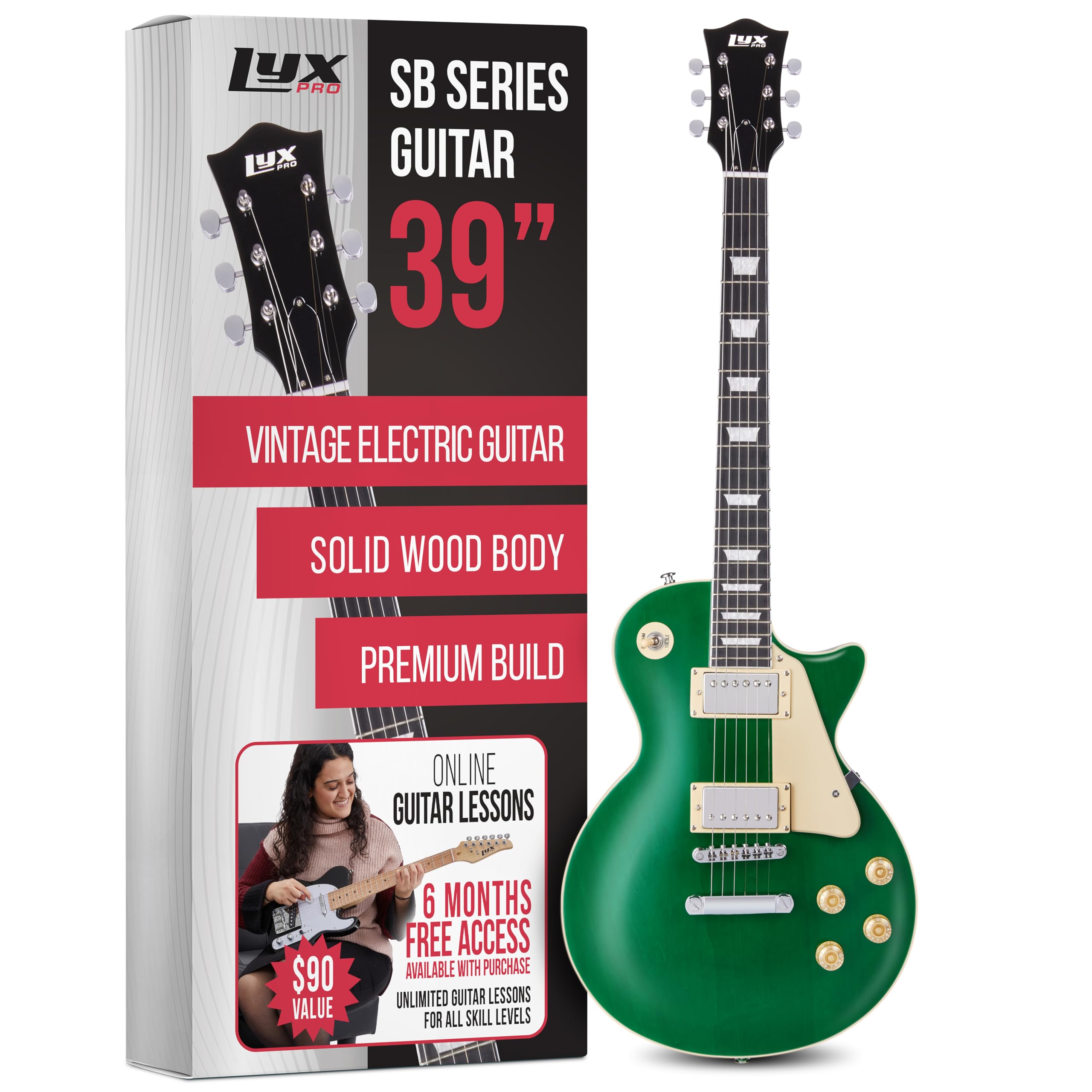 Lyxpro 39    Sb Series Electric Guitar, Lp Style For Beginner, Intermediate & Pro Players Solid Body Guitar, Bonus 2-Pack Of Pic